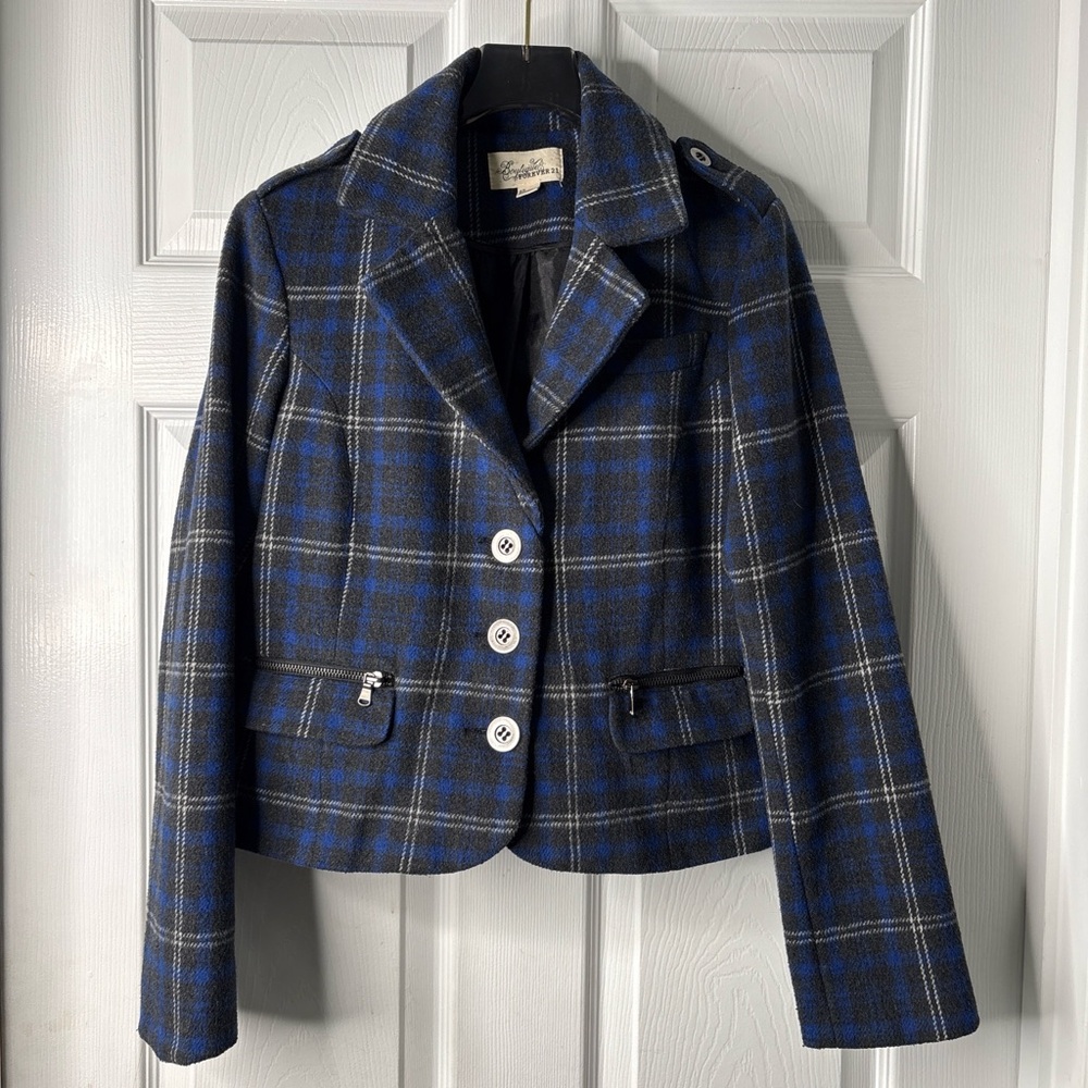 Boho Blue Plaid Women's Crop‎ Jacket size xs
